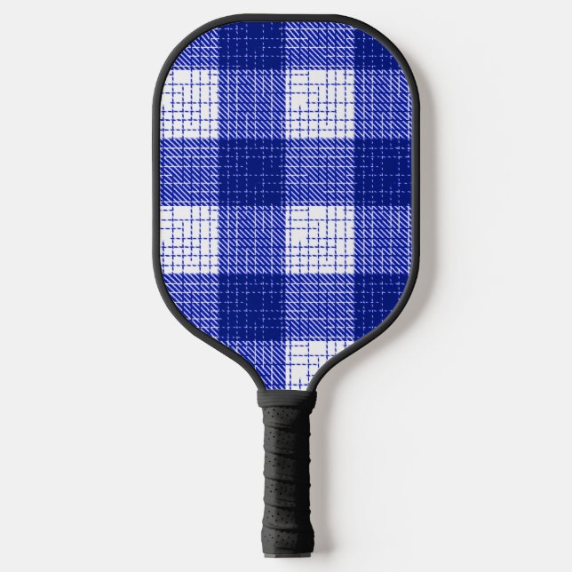 Blue and White Bold Checkered Plaid Design  Pickleball Paddle (Front)