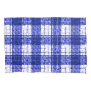 Blue and White Bold Checkered Plaid Design Pillowcase