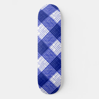 Blue and White Bold Checkered Plaid Design  Skateboard