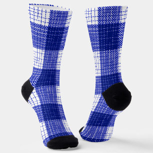 Blue and White Bold Checkered Plaid Design Socks