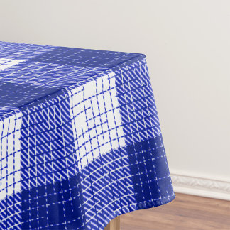 Blue and White Bold Checkered Plaid Design  Tablecloth