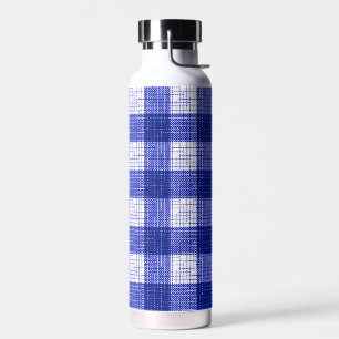 Blue and White Bold Checkered Plaid Design  Water Bottle
