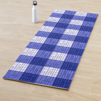 Blue and White Bold Checkered Plaid Design  Yoga Mat