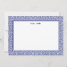 Blue and White Border Personalised Note Card