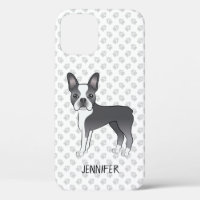 Blue And White Boston Terrier Cartoon Dog & Name