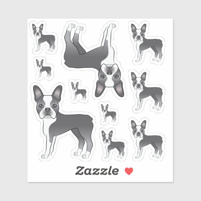 Blue And White Boston Terrier Dog Illustrations (Sheet)
