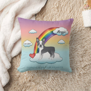 Blue And White Boston Terrier Rainbow Memorial Cushion