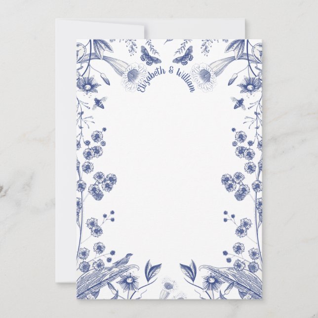 Blue and White Botanical Garden Flat Note Thank You Card (Front)