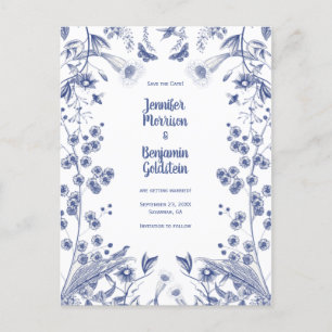 Blue and White Botanical Garden Save the Date Post Postcard