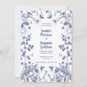 Blue and White Botanical Garden Wedding Invitation