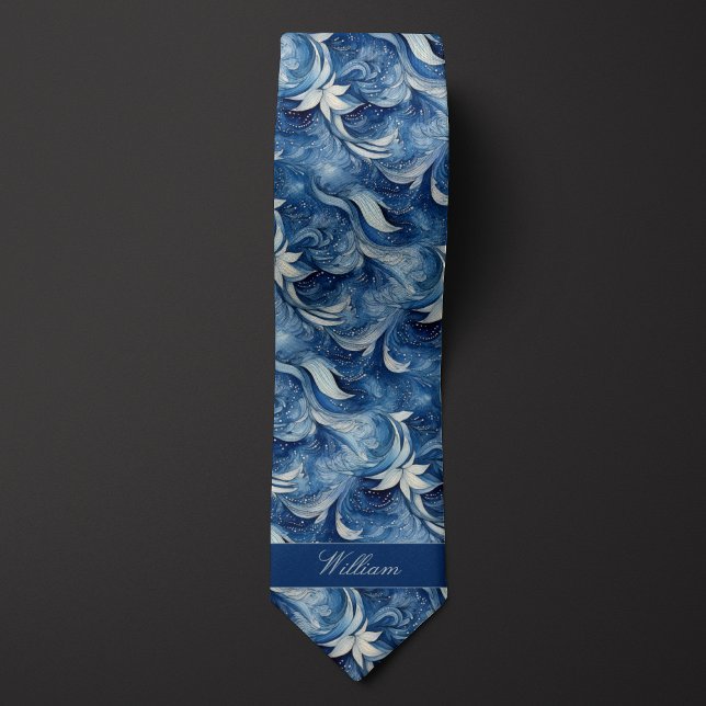 Blue and White Botanical Pattern Tie (Creator Uploaded)