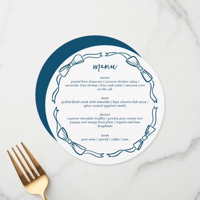 Blue and White Bow Doodle Frame Menu (Front/Back In Situ)