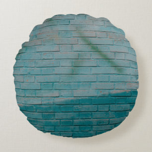 Blue and white brick wall round cushion