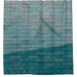 Blue and white brick wall shower curtain