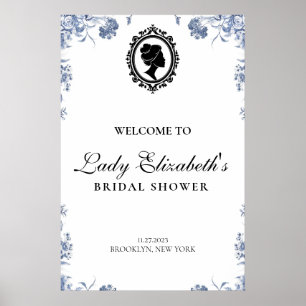 blue and white budget vintage bridal shower poster