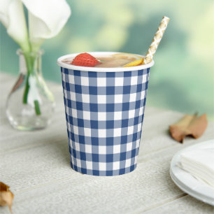 Blue and White Buffalo Check Paper Cups