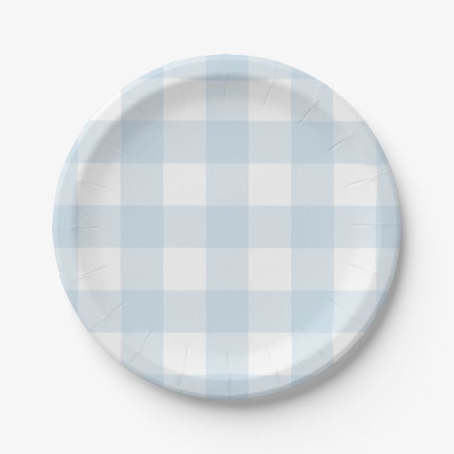 Blue and White Buffalo Check Paper Plate (Front)