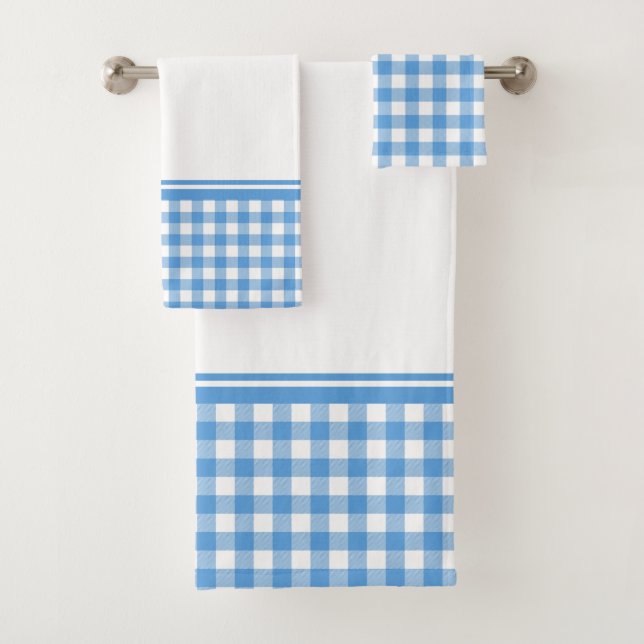 Blue and White Buffalo Plaid Bath Towel Set (Insitu)