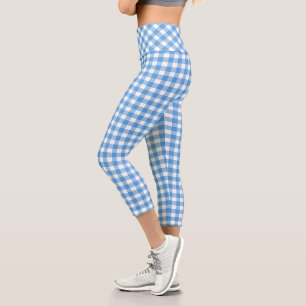 Blue and White Buffalo Plaid Capri Leggings