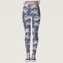 Blue and White Bunny Rabbit Designer Leggings