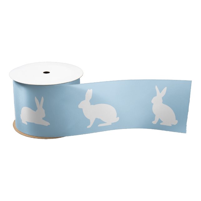 Blue And White Bunny Silhouettes Cute Easter Satin Ribbon (Spool)