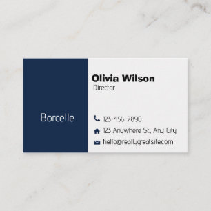 Blue and white business card