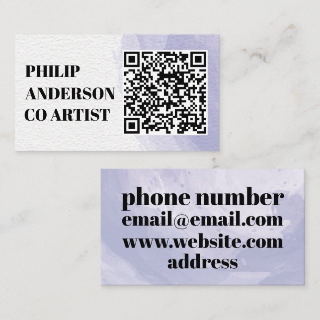 Blue And White Business Card With Qr Code (Front/Back)