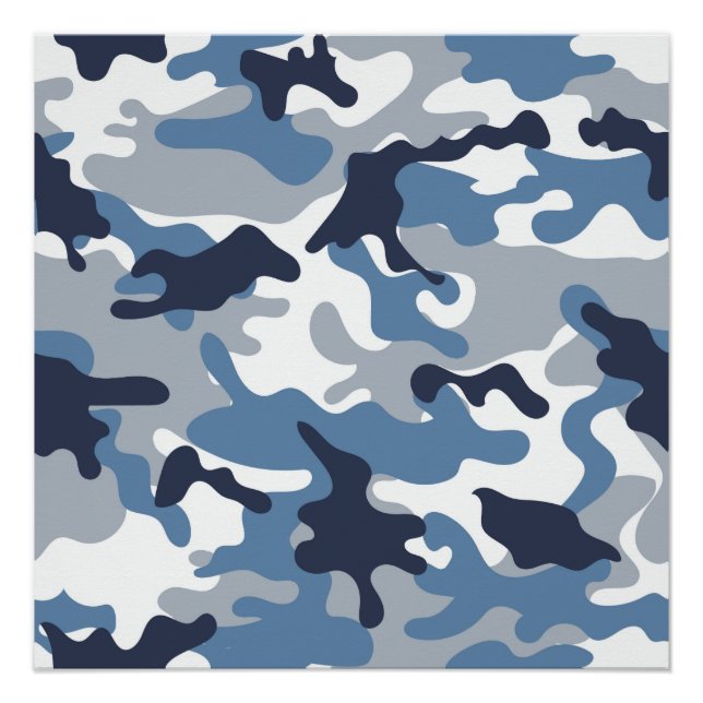 Blue and White Camouflage Poster (Front)