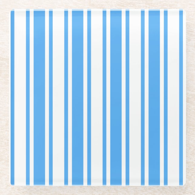 Blue and white candy stripes glass coaster (Front)