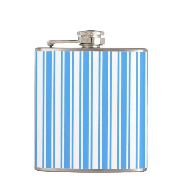 Blue and white candy stripes hip flask (Front)