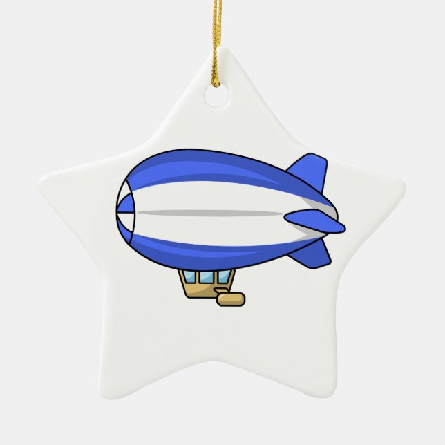 Blue and White Cartoon Blimp Ceramic Tree Decoration (Front)