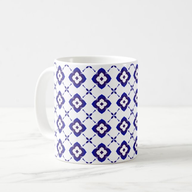 Blue and White Ceramic Pattern Coffee Mug (Front Left)