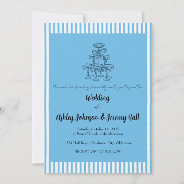 Blue and White Champagne Tower Invitation (Front)