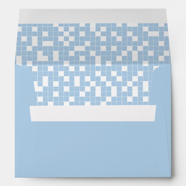Blue and White Check Pattern Invitation Envelope (Back (Bottom))