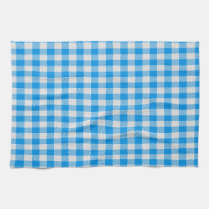Blue and white check plaid tea towel