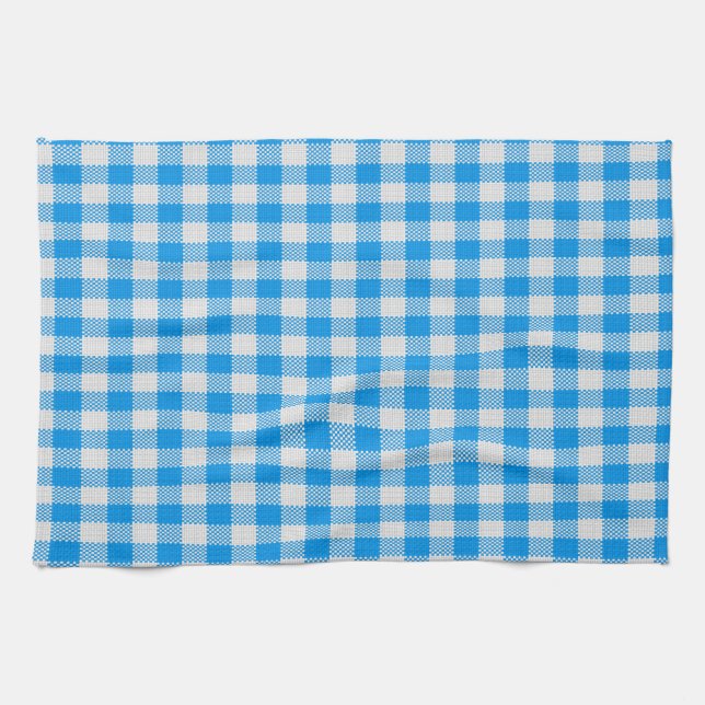 Blue and white check plaid tea towel (Horizontal)