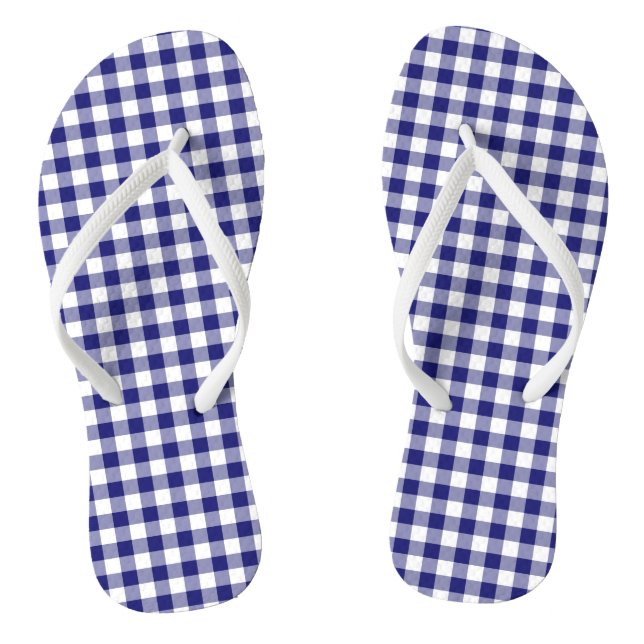 Blue And White Checks Gingham Pattern Thongs (Footbed)