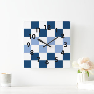 Blue and White Chequerboard Wall Clock