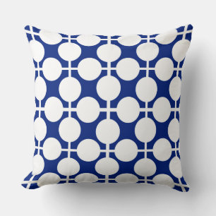 Blue and white chequered and polka dot pattern  cushion