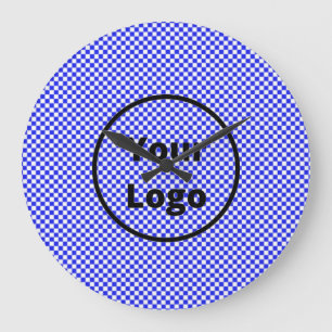 Blue and white chequered board pattern large clock