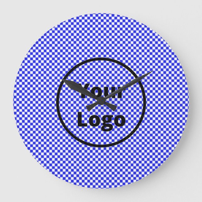 Blue and white chequered board pattern large clock (Front)