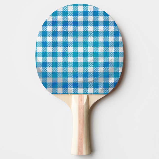 Blue and White Chequered Buffalo Plaid Ping Pong Paddle (Front)