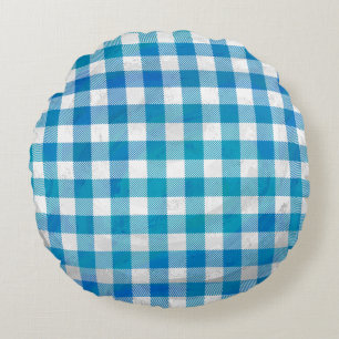 Blue and White Chequered Buffalo Plaid Round Cushion