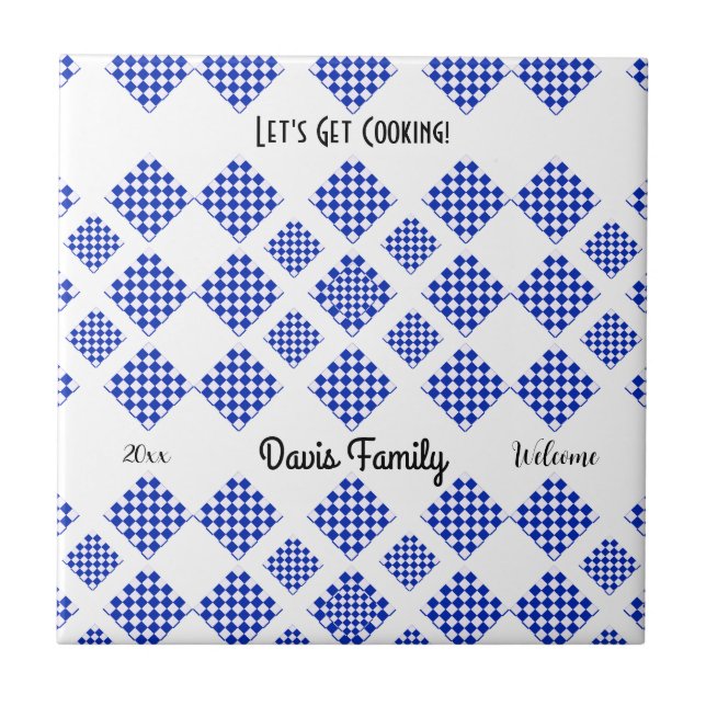 Blue and White Chequered  Ceramic Tile (Front)