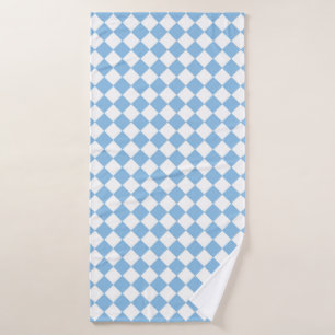 Blue and White Chequered Diamond Pattern Bath Towel