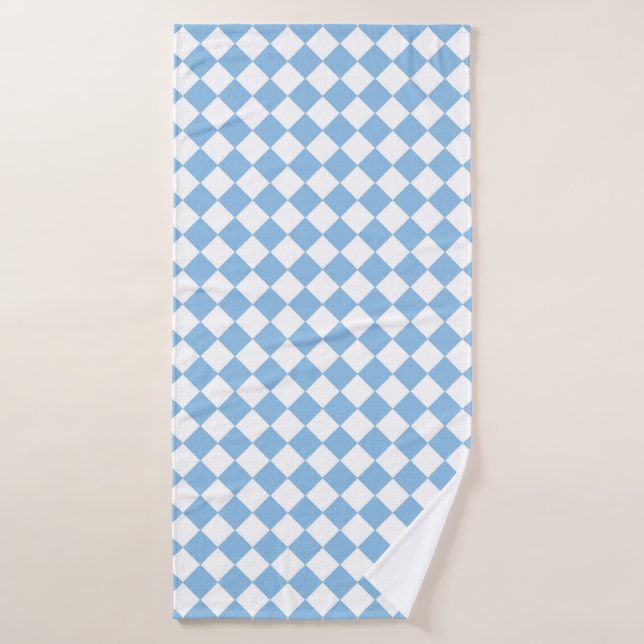 Blue and White Chequered Diamond Pattern Bath Towel (Bath Towel)