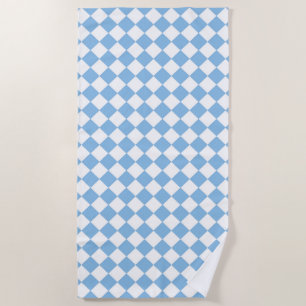 Blue and White Chequered Diamond Pattern Beach Towel