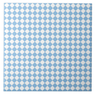 Blue and White Chequered Diamond Pattern Ceramic Tile