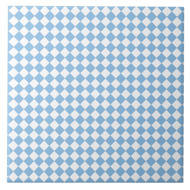 Blue and White Chequered Diamond Pattern Ceramic Tile (Front)