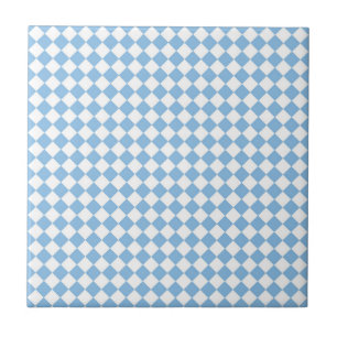 Blue and White Chequered Diamond Pattern Ceramic Tile